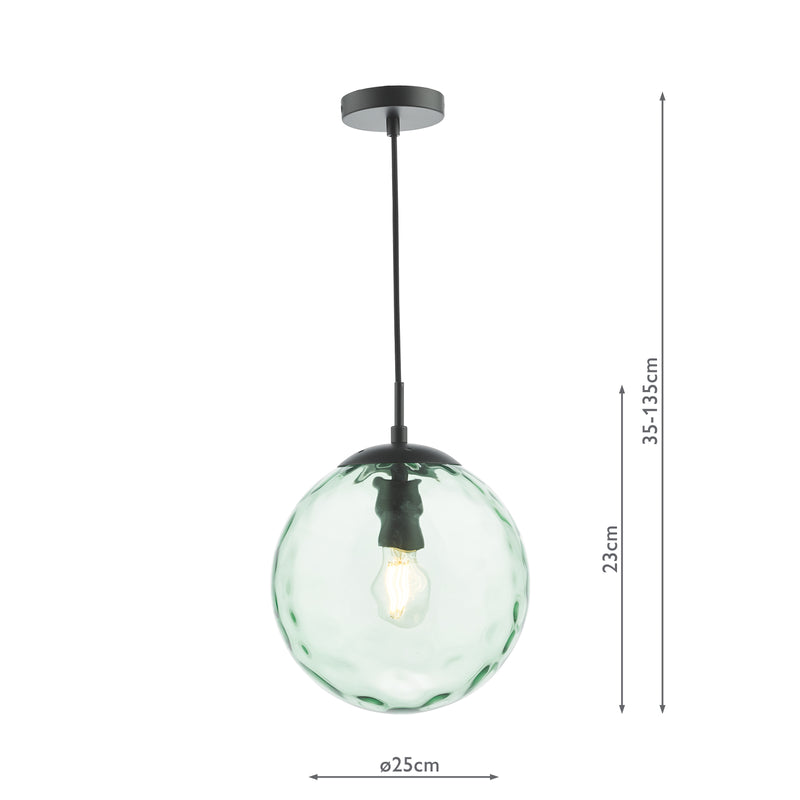 Dar Lighting Ripple Pendant Matt Black & Green Glass • SP72-RIP8824