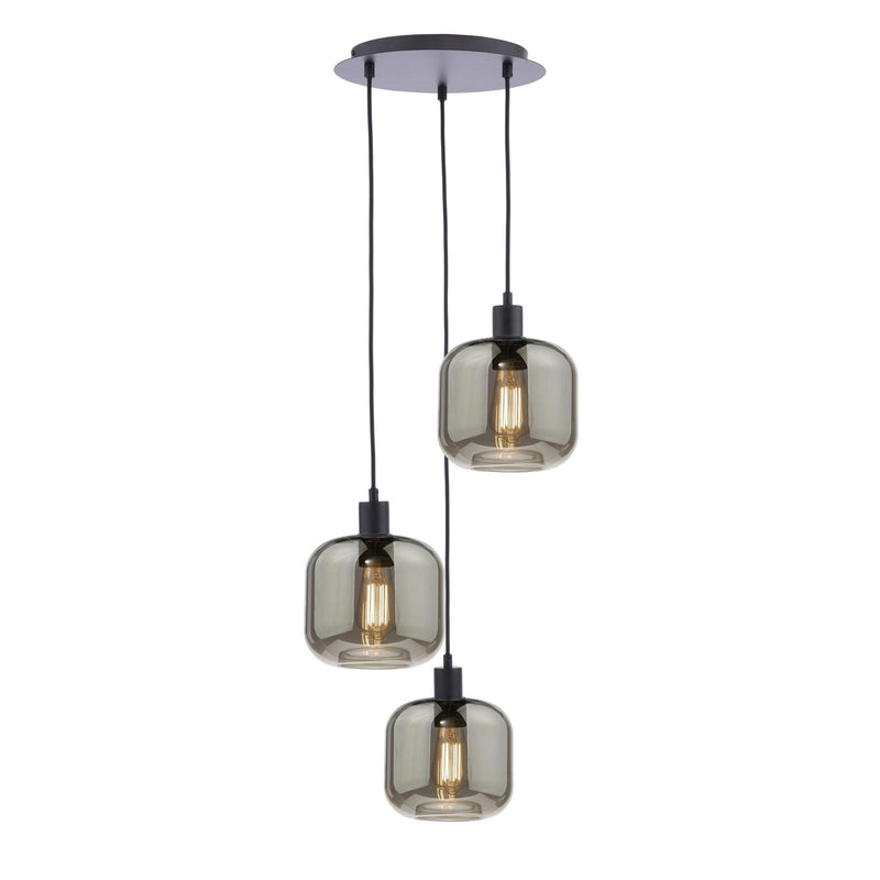 Dar Lighting Accessories 3 Light Cluster Pendant Matt Black and Smoked Glass • SPC0322-AID6510B