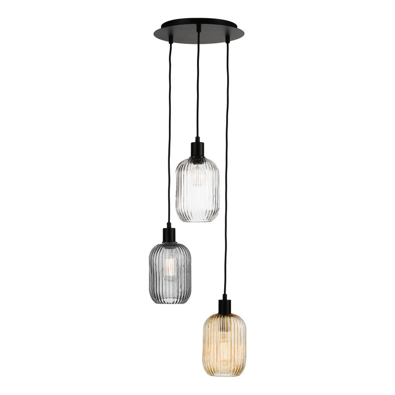 Dar Lighting Accessories 3 Light Cluster Pendant Matt Black and Ribbed Glass • SPC0322-MIX