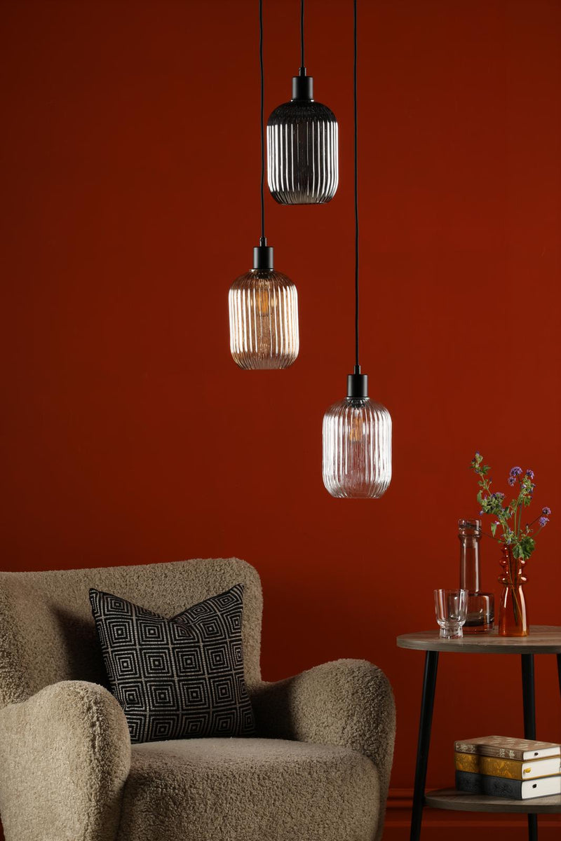 Dar Lighting Accessories 3 Light Cluster Pendant Matt Black and Ribbed Glass • SPC0322-MIX