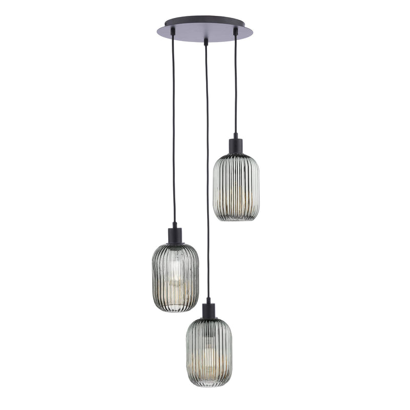 Dar Lighting Accessories 3 Light Cluster Pendant Matt Black and Smoked Ribbed Glass • SPC0322-SAW6510