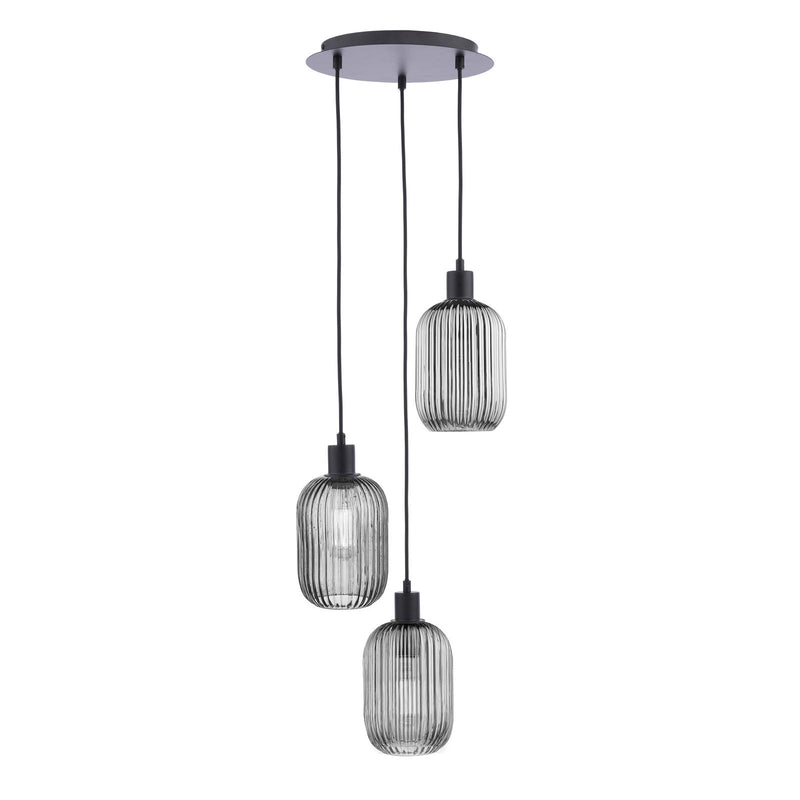 Dar Lighting Accessories 3 Light Cluster Pendant Matt Black and Smoked Ribbed Glass • SPC0322-SAW6510