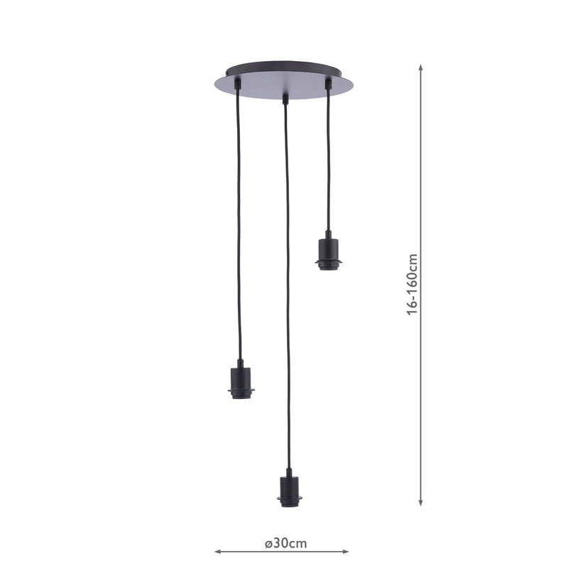 Dar Lighting 3 Light Matt Black E27 Suspension Cluster • SPC0322