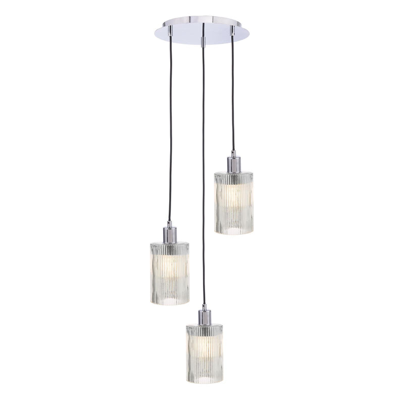 Dar Lighting Accessories 3 Light Cluster Pendant Polished Chrome and Ribbed Glass • SPC0350-ACC869