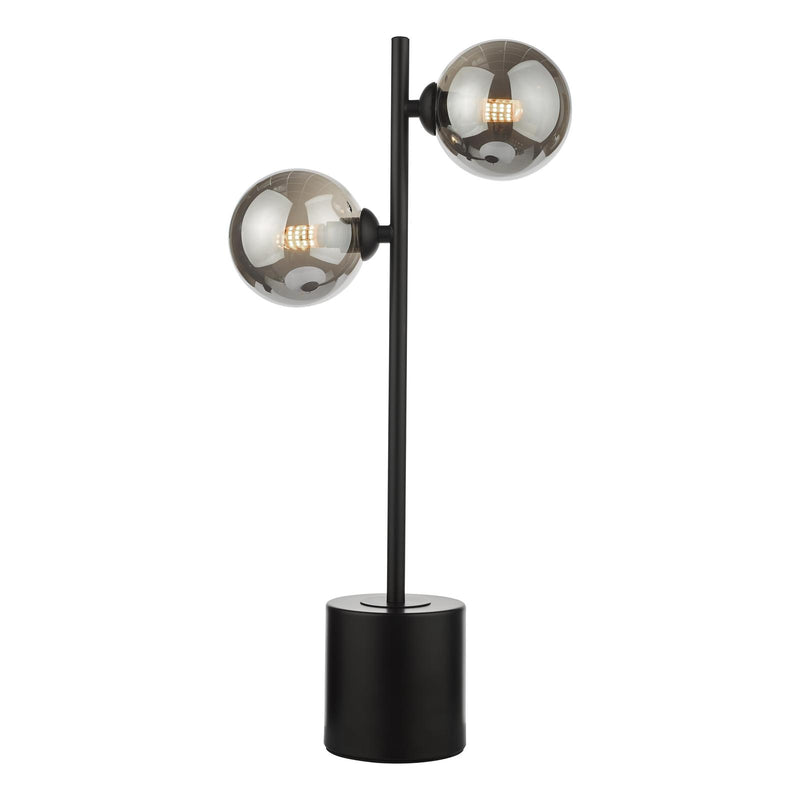 Dar Lighting Spiral 2 Light Table Lamp Matt Black With Smoked Glass • SPI4222-01