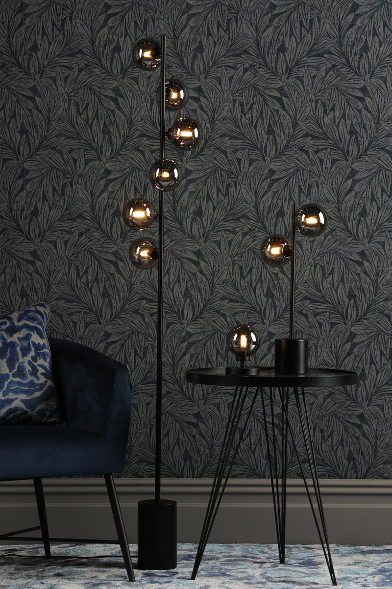 Dar Lighting Spiral 2 Light Table Lamp Matt Black With Smoked Glass • SPI4222-01