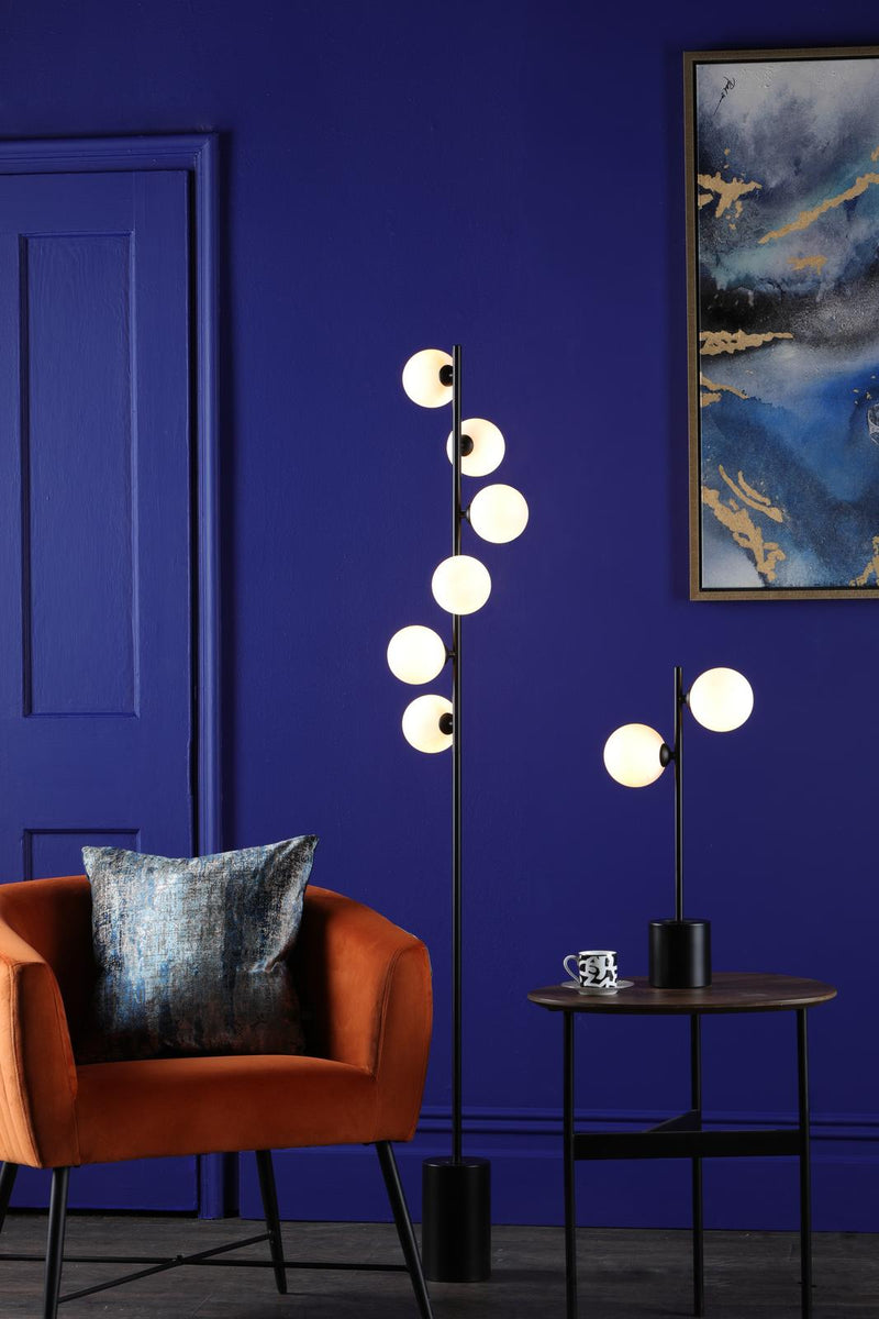 Dar Lighting Spiral 2 Light Table Lamp Matt Black With Opal Glass • SPI4222-02
