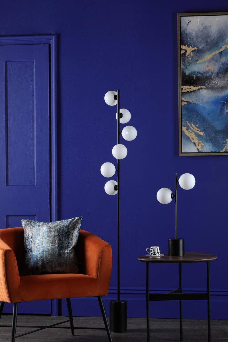 Dar Lighting Spiral 2 Light Table Lamp Matt Black With Opal Glass • SPI4222-02