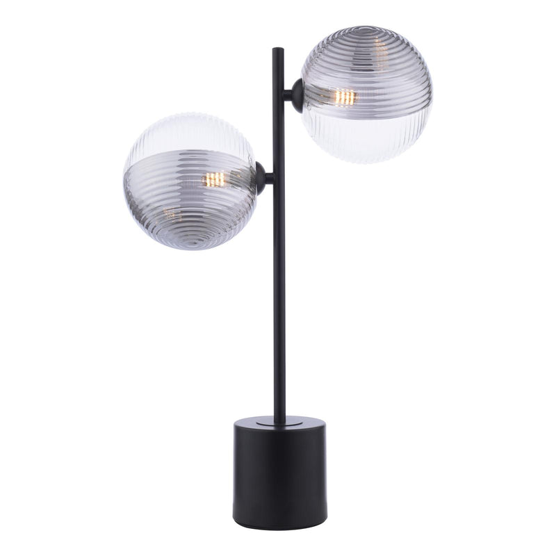 Dar Lighting Spiral 2 Light Table Lamp Matt Black With Smoked/Clear Ribbed Glass • SPI4222-19