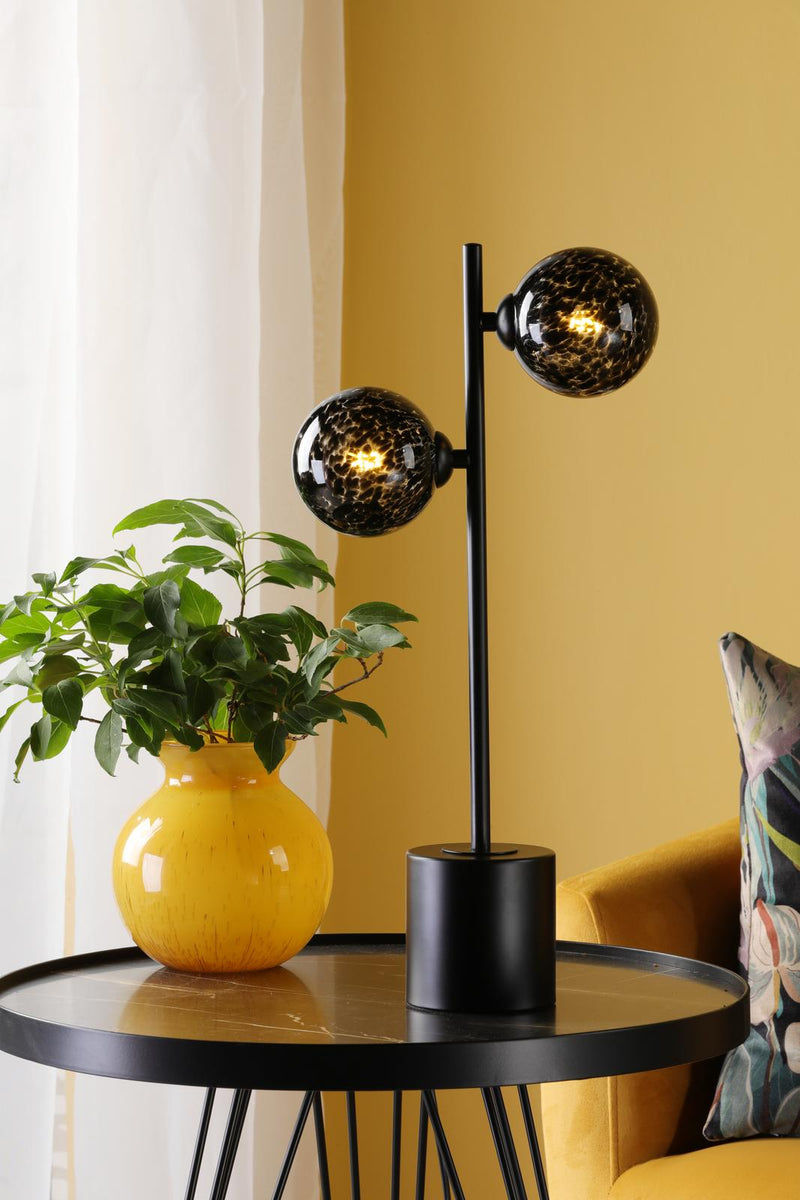 Dar Lighting Spiral 2 Light Table Lamp Matt Black With Black Confetti Glass • SPI4222-21