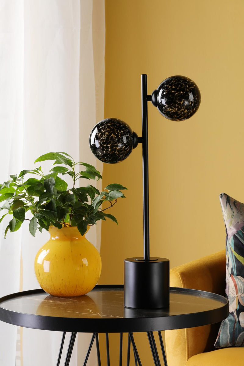 Dar Lighting Spiral 2 Light Table Lamp Matt Black With Black Confetti Glass • SPI4222-21