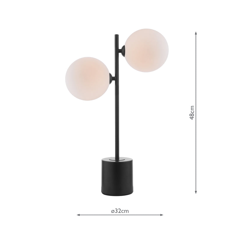 Dar Lighting Spiral 2 Light Table Lamp Matt Black With Opal Glass • SPI4222-23