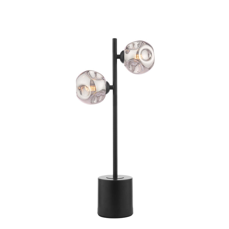 Dar Lighting Spiral 2 Light Table Lamp Matt Black With Closed Organic Smoked Glass • SPI4222-28