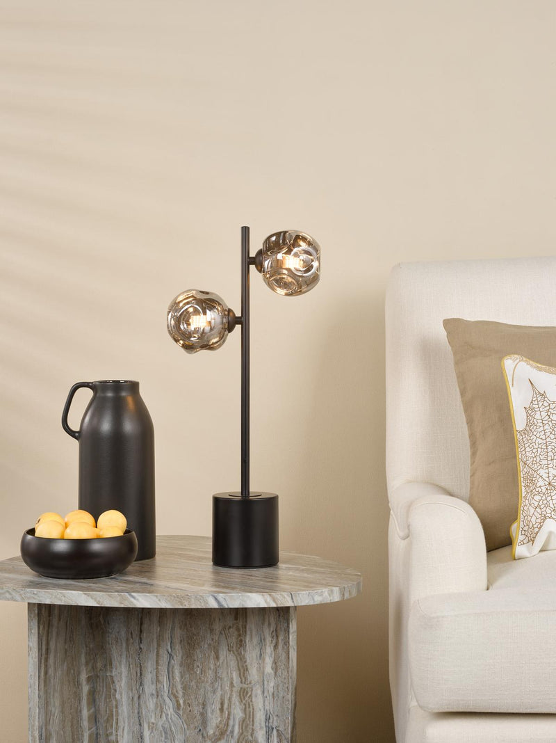 Dar Lighting Spiral 2 Light Table Lamp Matt Black With Closed Organic Smoked Glass • SPI4222-28