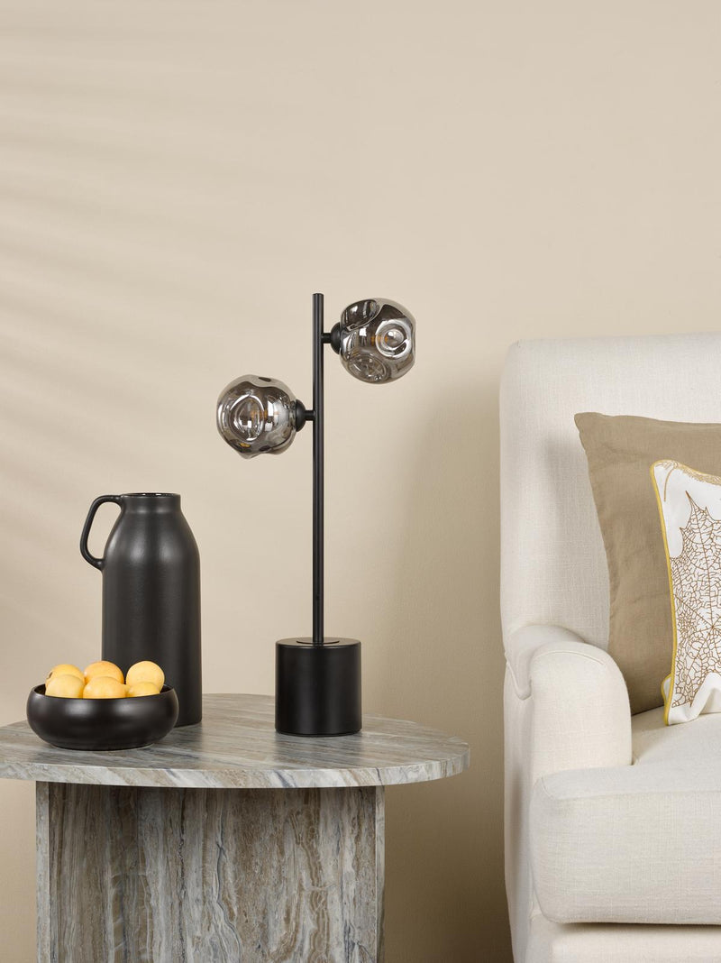 Dar Lighting Spiral 2 Light Table Lamp Matt Black With Closed Organic Smoked Glass • SPI4222-28