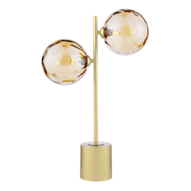 Dar Lighting Spiral 2 Light Table Lamp Matt Gold With Amber Dimpled Glass • SPI4235-11