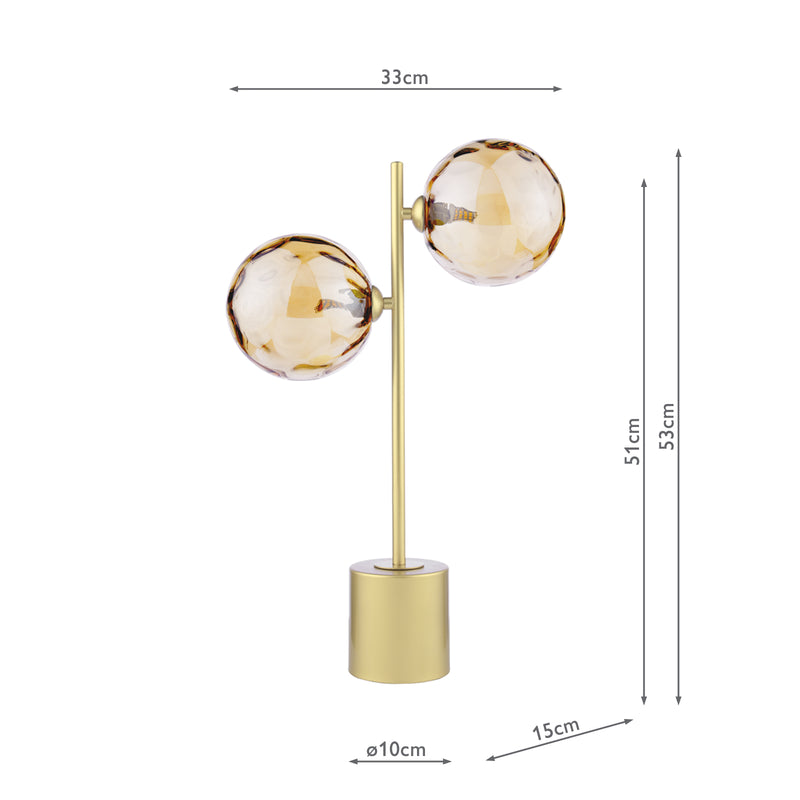 Dar Lighting Spiral 2 Light Table Lamp Matt Gold With Amber Dimpled Glass • SPI4235-11