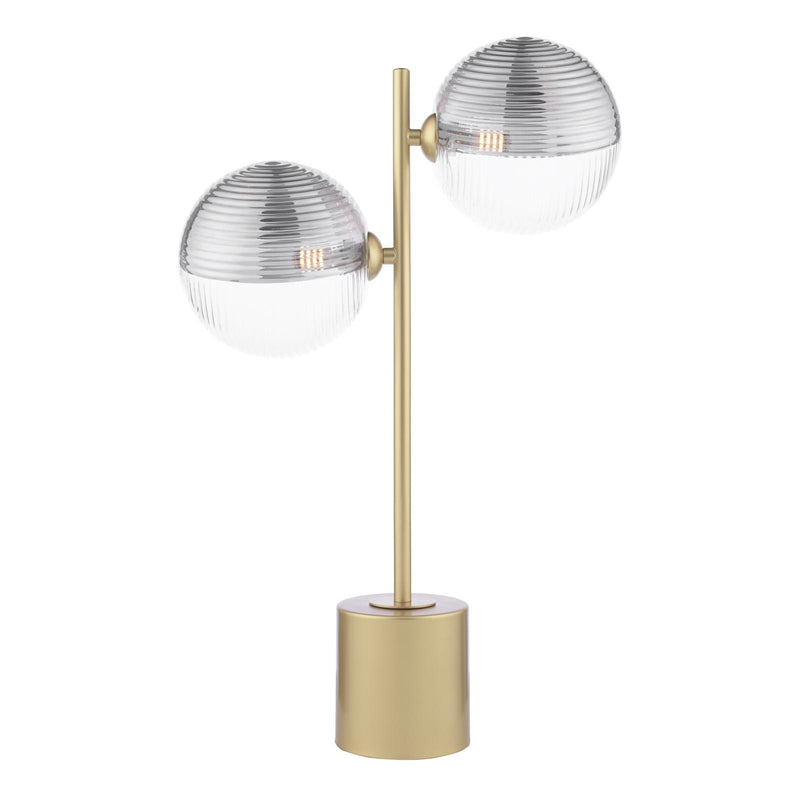Dar Lighting Spiral 2 Light Table Lamp Matt Gold With Smoked/Clear Ribbed Glass • SPI4235-19