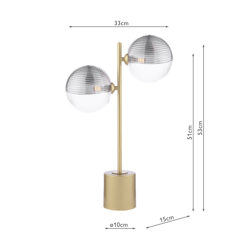 Dar Lighting Spiral 2 Light Table Lamp Matt Gold With Smoked/Clear Ribbed Glass • SPI4235-19