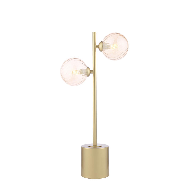 Dar Lighting Spiral 2 Light Table Lamp Matt Gold With Twisted Amber Glass • SPI4235-25