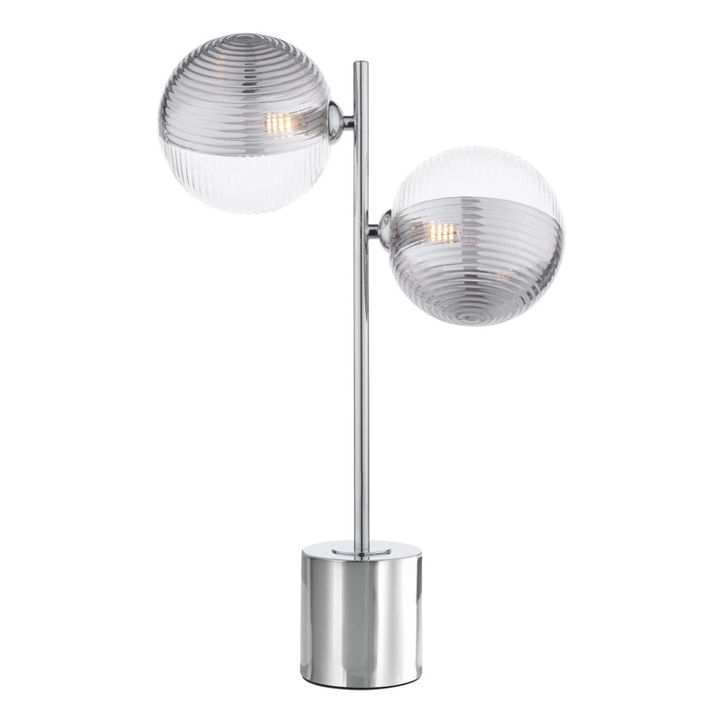 Dar Lighting Spiral 2 Light Table Lamp Polished Chrome With Smoked/Clear Ribbed Glass • SPI4250-19