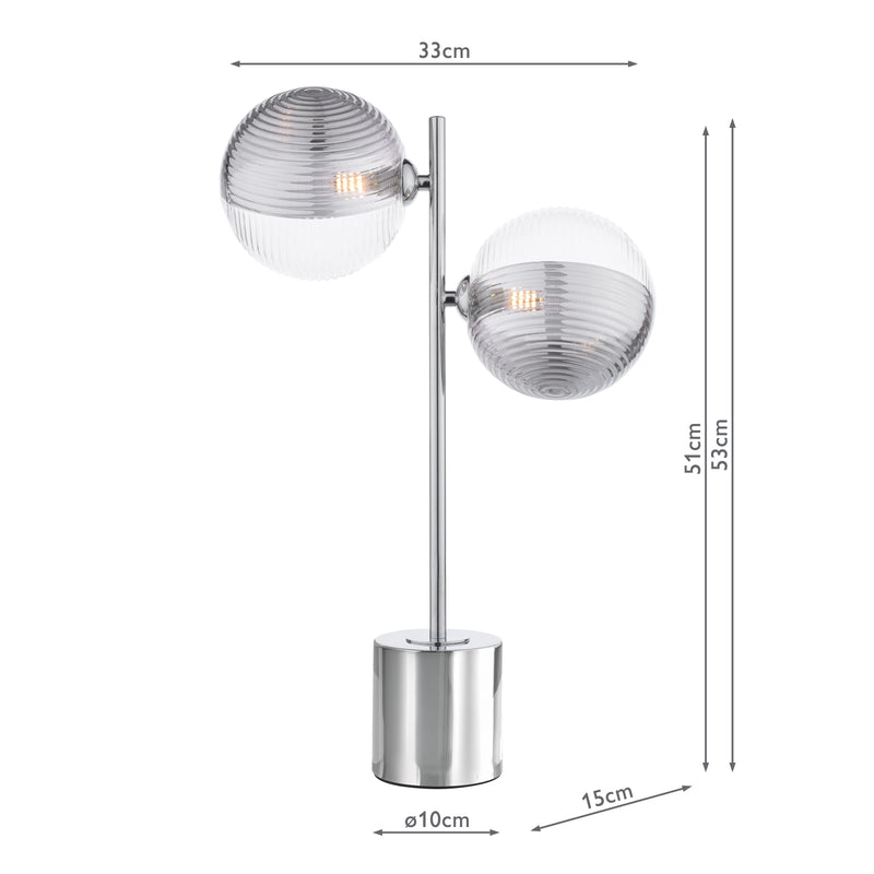 Dar Lighting Spiral 2 Light Table Lamp Polished Chrome With Smoked/Clear Ribbed Glass • SPI4250-19
