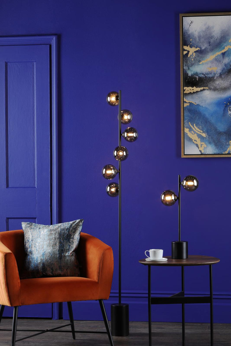 Dar Lighting Spiral 6 Light Floor Lamp Matt Black With Smoked Glass • SPI4922-01