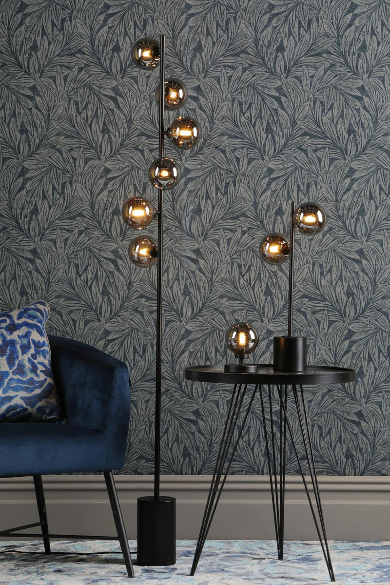 Dar Lighting Spiral 6 Light Floor Lamp Matt Black With Smoked Glass • SPI4922-01