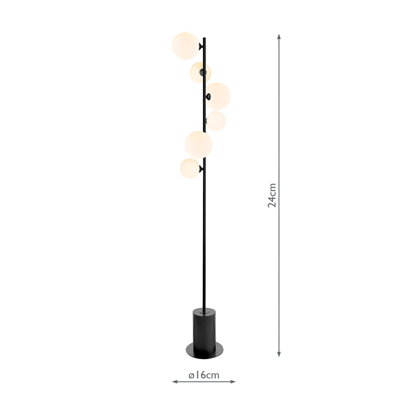 Dar Lighting Spiral 6 Light Floor Lamp Matt Black and Opal Glass • SPI4922-02-23