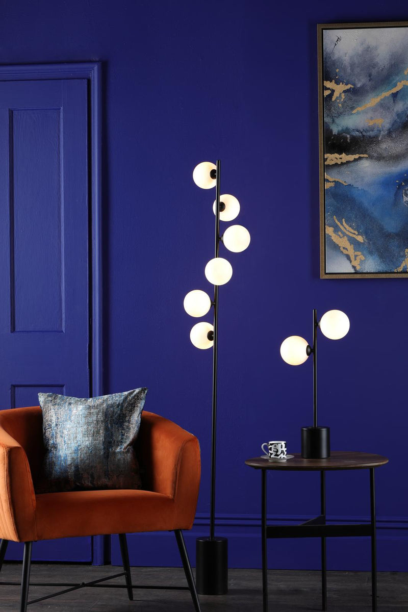 Dar Lighting Spiral 6 Light Floor Lamp Matt Black With Opal Glass • SPI4922-02