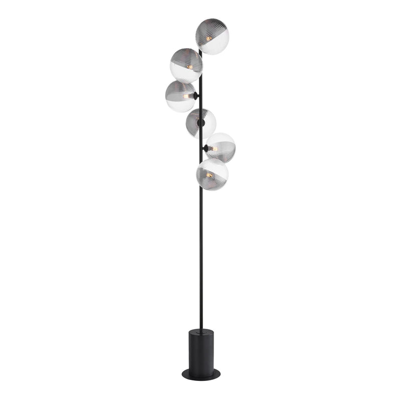 Dar Lighting Spiral 6 Light Floor Lamp Matt Black With Smoked/Clear Ribbed Glass • SPI4922-19