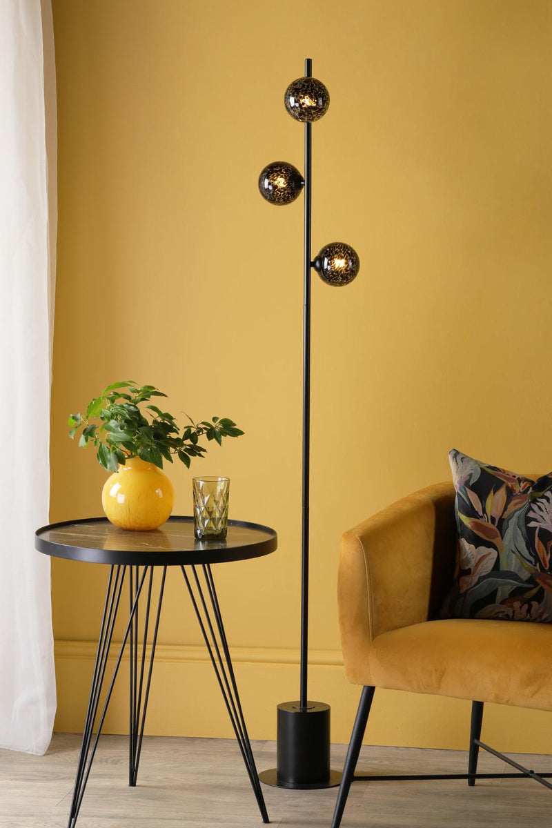Dar Lighting Spiral 6 Light Floor Lamp Matt Black With Black Confetti Glass • SPI4922-21