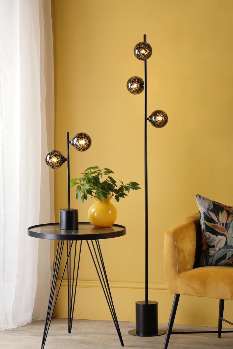 Dar Lighting Spiral 6 Light Floor Lamp Matt Black With Black Confetti Glass • SPI4922-21