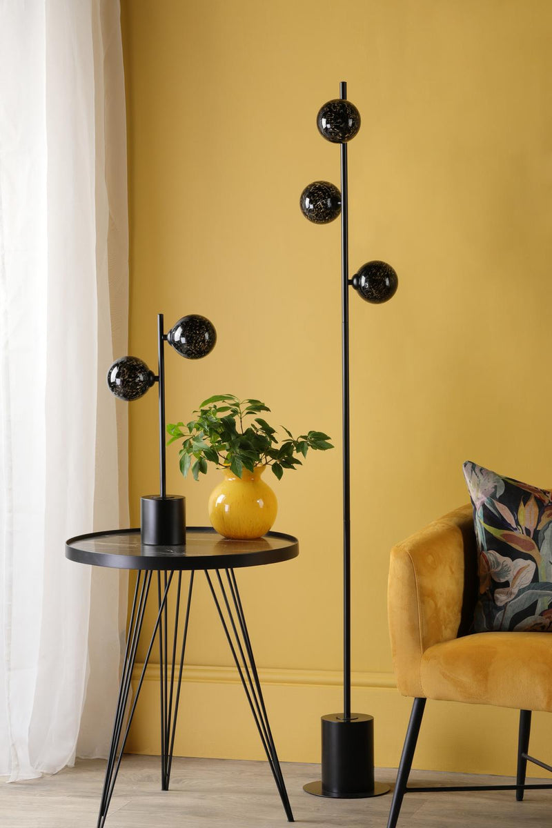 Dar Lighting Spiral 6 Light Floor Lamp Matt Black With Black Confetti Glass • SPI4922-21