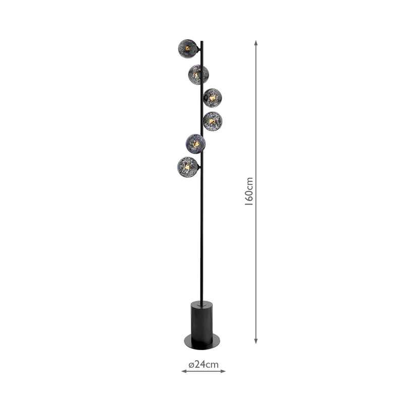 Dar Lighting Spiral 6 Light Floor Lamp Matt Black With Black Confetti Glass • SPI4922-21