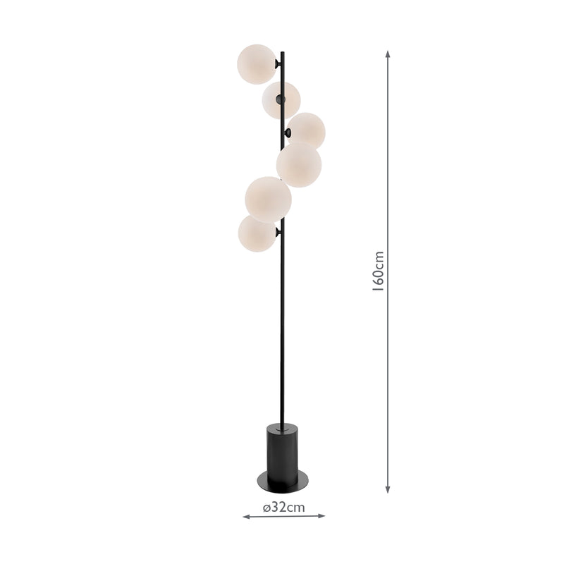 Dar Lighting Spiral 6 Light Floor Lamp Matt Black With Opal Glass • SPI4922-23