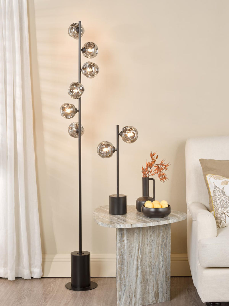 Dar Lighting Spiral 6 Light Floor Lamp Matt Black With Closed Organic Smoked Glass • SPI4922-28