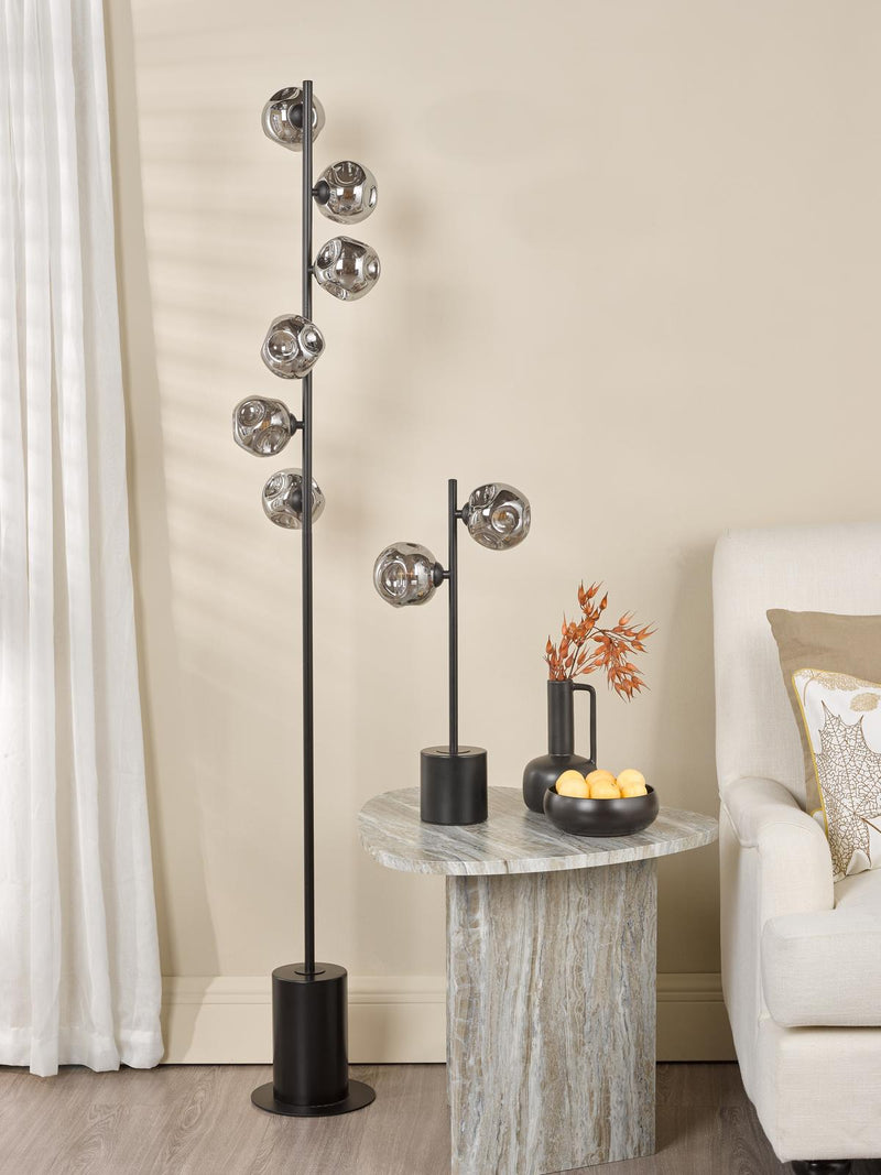 Dar Lighting Spiral 6 Light Floor Lamp Matt Black With Closed Organic Smoked Glass • SPI4922-28