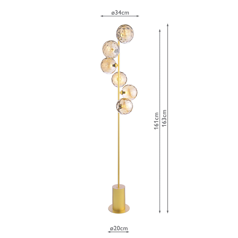 Dar Lighting Spiral 6 Light Floor Lamp Matt Gold With Amber Dimpled Glass • SPI4935-11