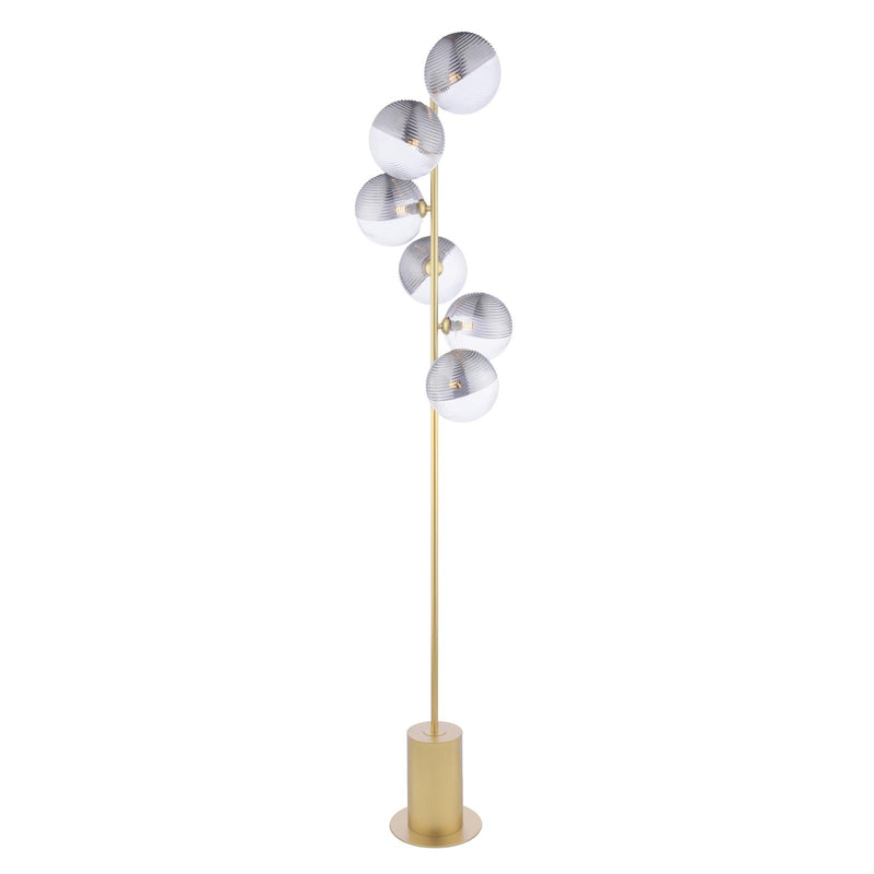 Dar Lighting Spiral 6 Light Floor Lamp Matt Gold With Smoked/Clear Ribbed Glass • SPI4935-19