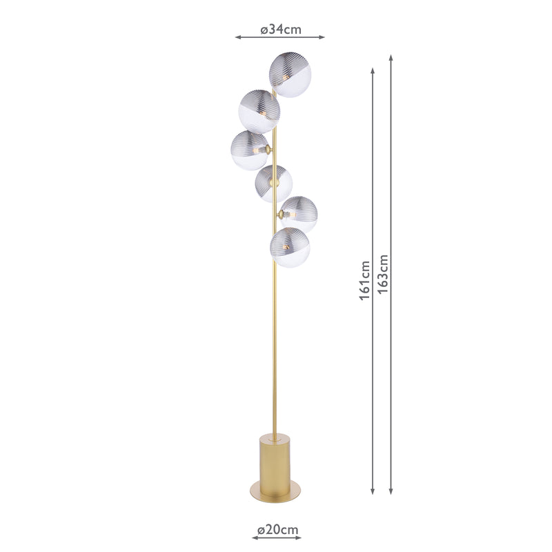 Dar Lighting Spiral 6 Light Floor Lamp Matt Gold With Smoked/Clear Ribbed Glass • SPI4935-19