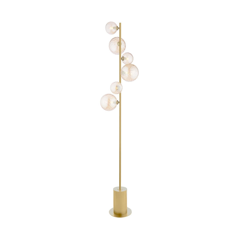 Dar Lighting Spiral 6 Light Floor Lamp Matt Gold and Amber Glass • SPI4935-MIX