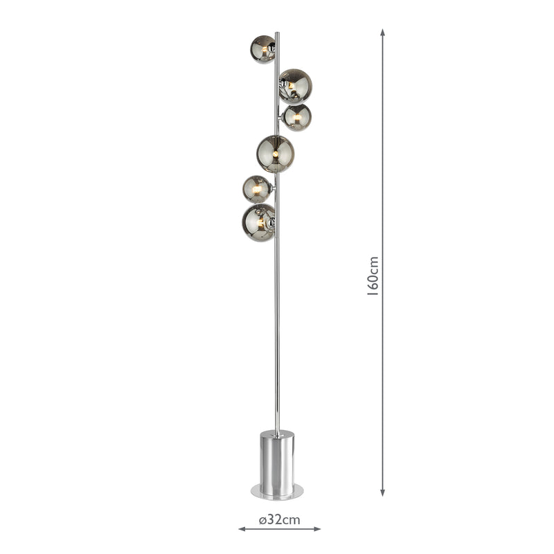 Dar Lighting Spiral 6 Light Floor Lamp Polished Chrome and Smoked Glass • SPI4950-01-24