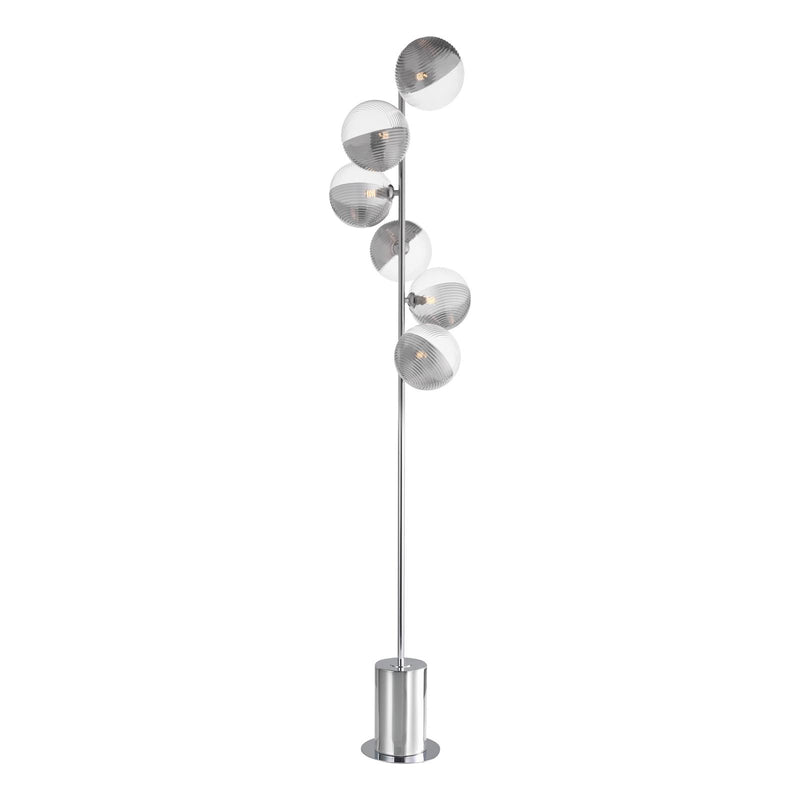 Dar Lighting Spiral 6 Light Floor Lamp Polished Chrome With Smoked/Clear Ribbed Glass • SPI4950-19