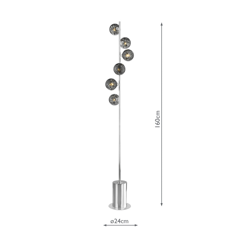 Dar Lighting Spiral 6 Light Floor Lamp Polished Chrome With Black Confetti Glass • SPI4950-21