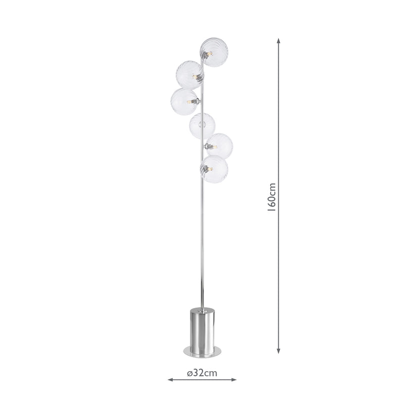 Dar Lighting Spiral 6 Light Floor Lamp Polished Chrome With Closed Glass • SPI4950-22