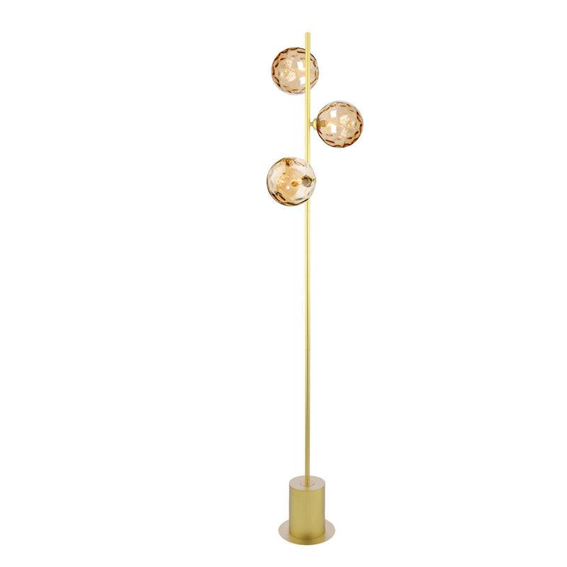 Dar Lighting Spiral 3 Light Floor Lamp Matt Gold With Amber Dimpled Glass • SPI5535-11