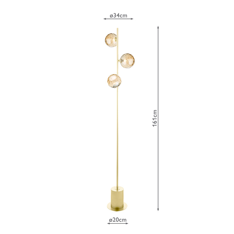 Dar Lighting Spiral 3 Light Floor Lamp Matt Gold With Amber Dimpled Glass • SPI5535-11