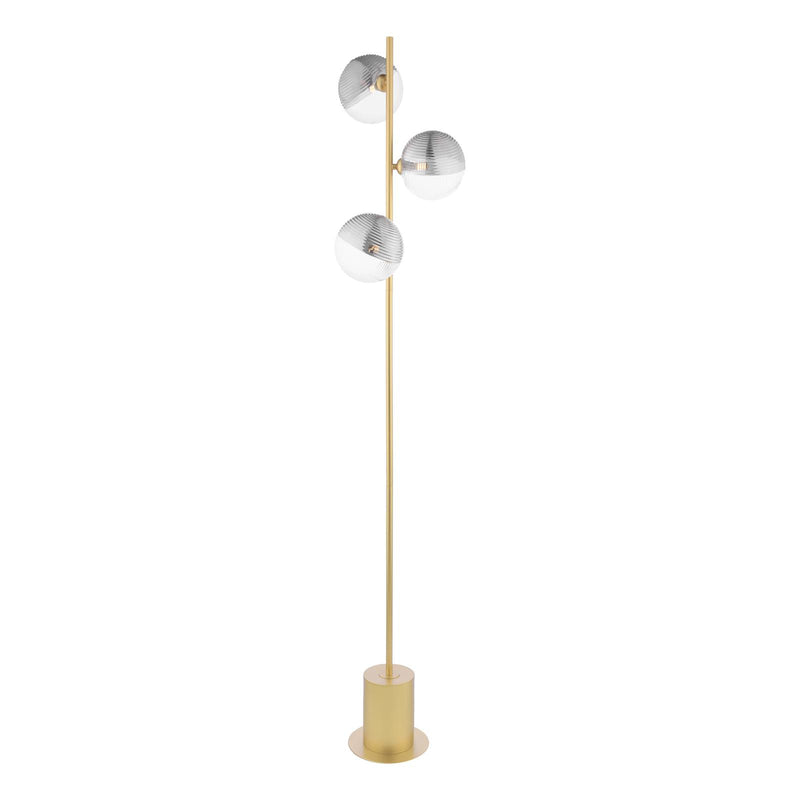 Dar Lighting Spiral 3 Light Floor Lamp Matt Gold With Smoked/Clear Ribbed Glass • SPI5535-19