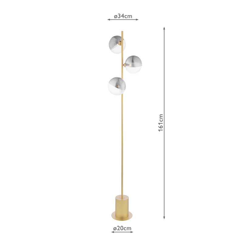 Dar Lighting Spiral 3 Light Floor Lamp Matt Gold With Smoked/Clear Ribbed Glass • SPI5535-19